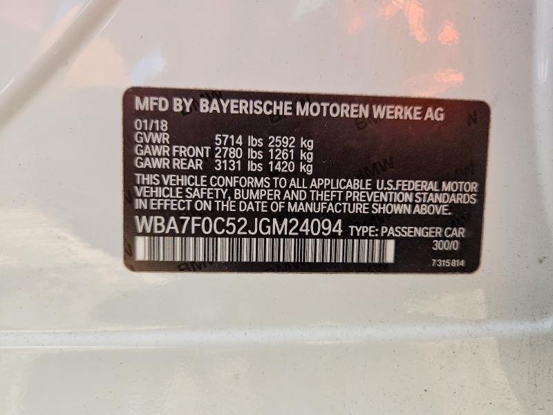 Продаж на аукціоні авто 2018 Bmw 750, vin: WBA7F0C52JGM24094, номер лоту: 58464486