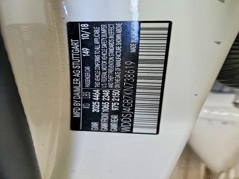 55697796 :رقم المزاد ، WDDSJ4GB7KN738619 vin ، 2019 Mercedes-benz Cla مزاد بيع