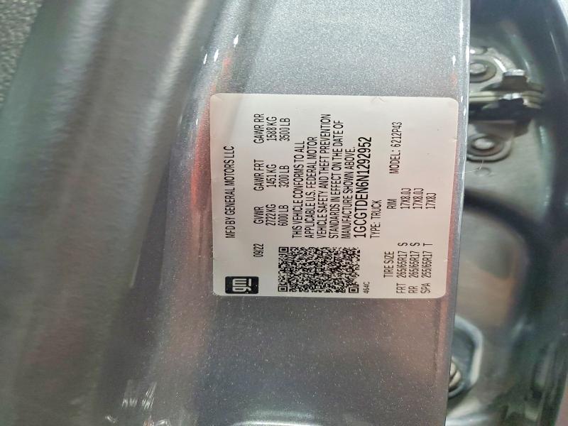 Auction sale of the 2022 Chevrolet Colorado, vin: 1GCGTDEN6N1292952, lot number: 57537576