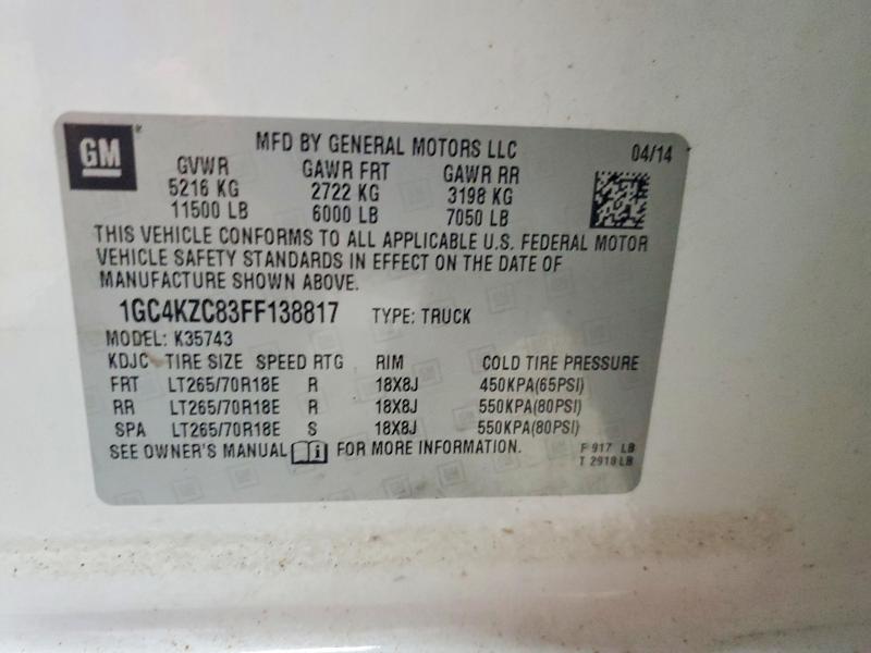 2015 Chevrolet Silverado მანქანა იყიდება აუქციონზე, vin: 1GC4KZC83FF138817, აუქციონის ნომერი: 56938736