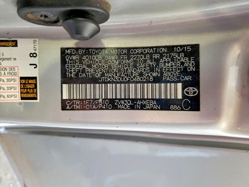 Продаж на аукціоні авто 2015 Toyota Prius, vin: JTDKN3DU0F0480218, номер лоту: 58412616