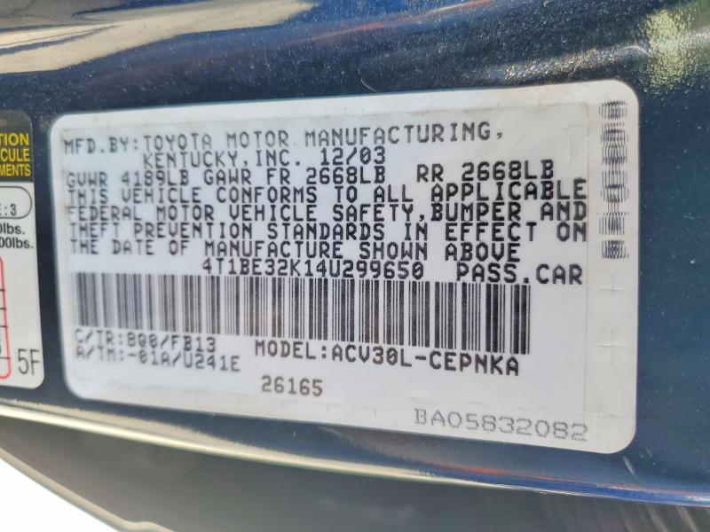 56516506 :رقم المزاد ، 4T1BE32K14U299650 vin ، 2004 Toyota Camry مزاد بيع