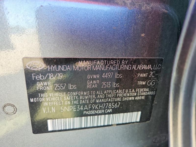 56070686 :رقم المزاد ، 5NPE34AF9KH778567 vin ، 2019 Hyundai Sonata مزاد بيع