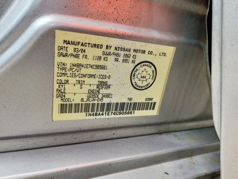 55590396 :رقم المزاد ، 1N4BA41E74C905661 vin ، 2004 Nissan Maxima مزاد بيع