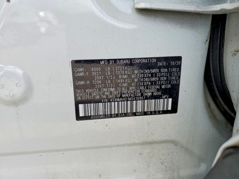 Продаж на аукціоні авто 2021 Subaru Ascent, vin: 4S4WMAHD1M3416067, номер лоту: 56346866