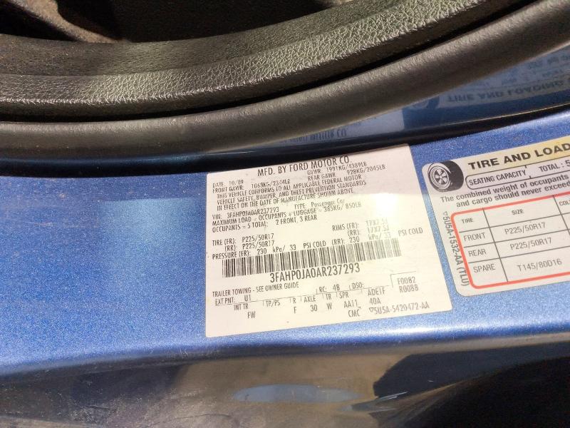 Продажа на аукционе авто 2010 Ford Fusion, vin: 3FAHP0JA0AR237293, номер лота: 56195316