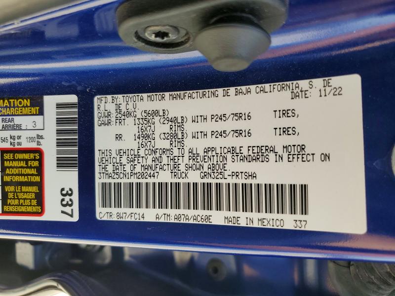 Aukcja sprzedaży 2023 Toyota Tacoma, vin: 3TMAZ5CN1PM202447, numer aukcji: 58470896