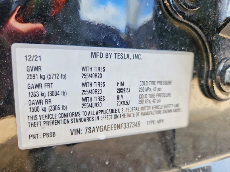 Продажа на аукционе авто 2022 Tesla Model Y, vin: 7SAYGAEE9NF337349, номер лота: 55038716