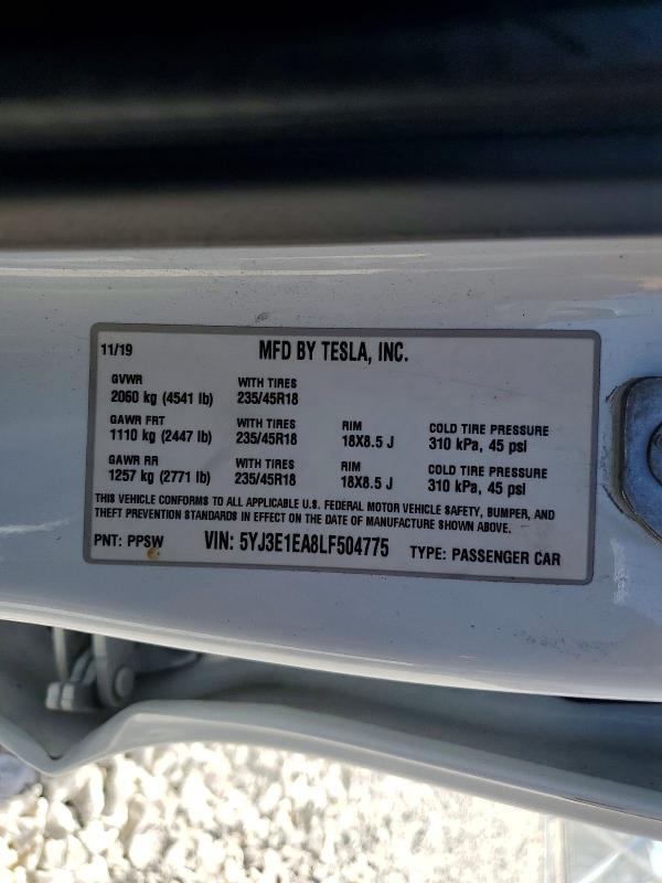 Aukcja sprzedaży 2020 Tesla Model 3, vin: 5YJ3E1EA8LF504775, numer aukcji: 56180816
