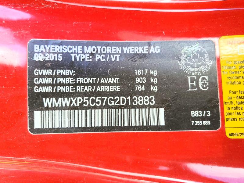 Продажа на аукционе авто 2016 Mini Cooper, vin: WMWXP5C57G2D13883, номер лота: 57568966