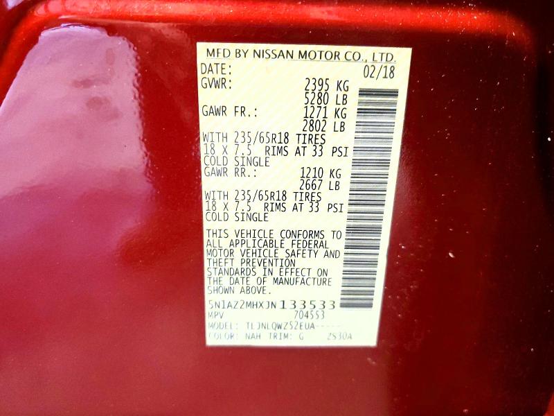 Aukcja sprzedaży 2018 Nissan Murano, vin: 5N1AZ2MHXJN133533, numer aukcji: 57391956