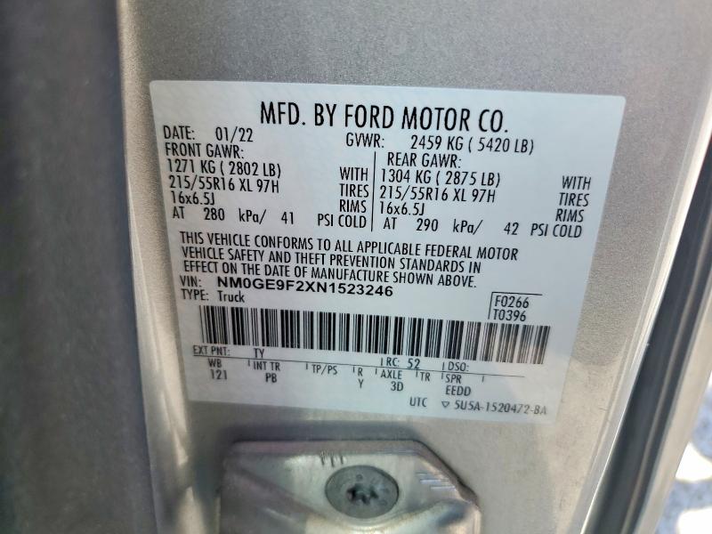 2022 Ford Transit Connect მანქანა იყიდება აუქციონზე, vin: NM0GE9F2XN1523246, აუქციონის ნომერი: 56930196