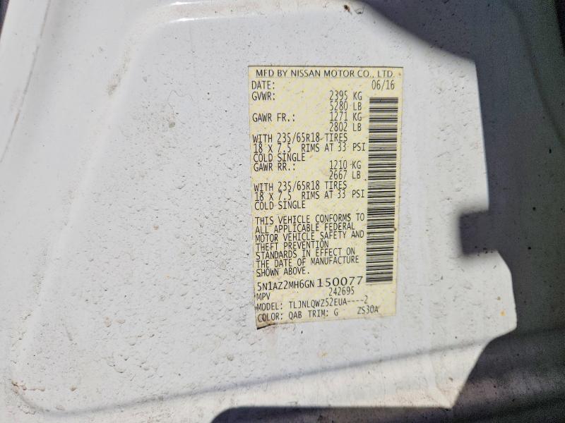 Продажа на аукционе авто 2016 Nissan Murano, vin: 5N1AZ2MH6GN150077, номер лота: 55525456