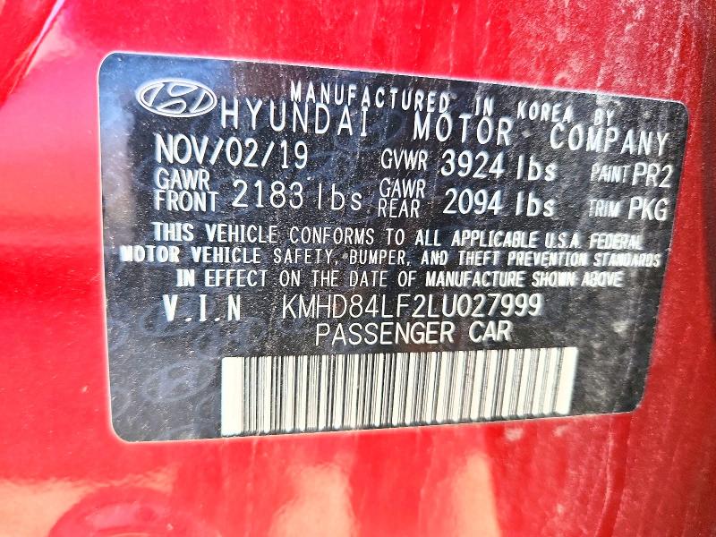 Продажа на аукционе авто 2020 Hyundai Elantra, vin: KMHD84LF2LU027999, номер лота: 55423776