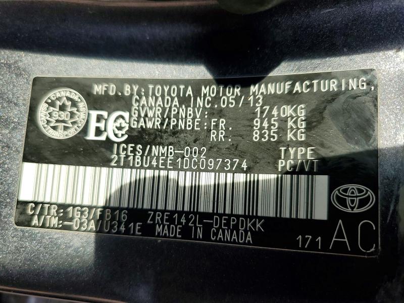 2013 Toyota Corolla მანქანა იყიდება აუქციონზე, vin: 2T1BU4EE1DC097374, აუქციონის ნომერი: 58932686