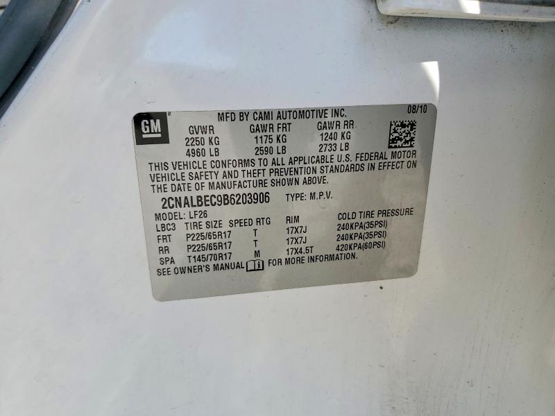 58721006 :رقم المزاد ، 2CNALBEC9B6203906 vin ، 2011 Chevrolet Equinox مزاد بيع