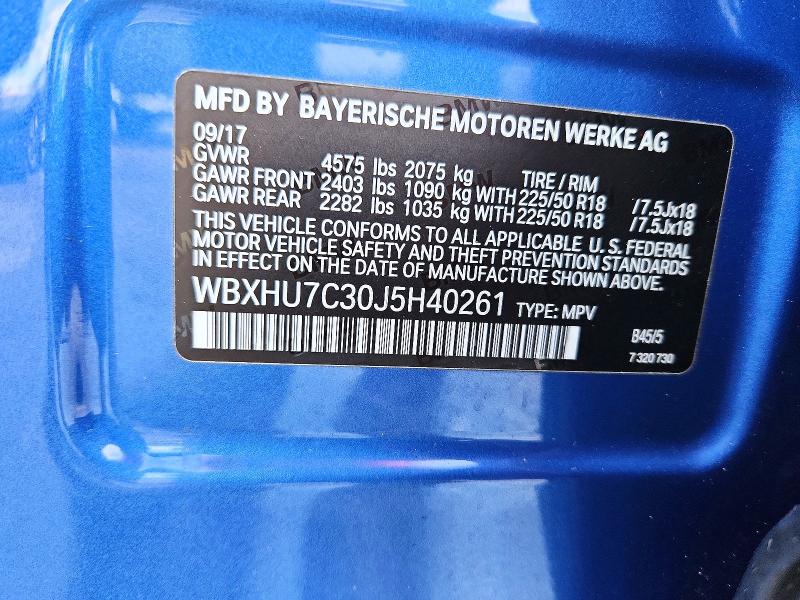 55541336 :رقم المزاد ، WBXHU7C30J5H40261 vin ، 2018 Bmw X1 مزاد بيع