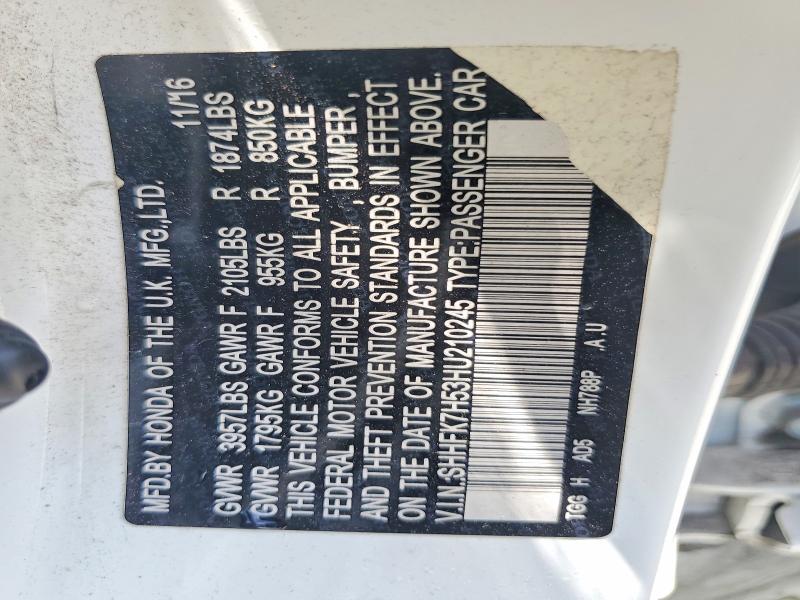 2017 Honda Civic მანქანა იყიდება აუქციონზე, vin: SHHFK7H53HU210245, აუქციონის ნომერი: 55640986