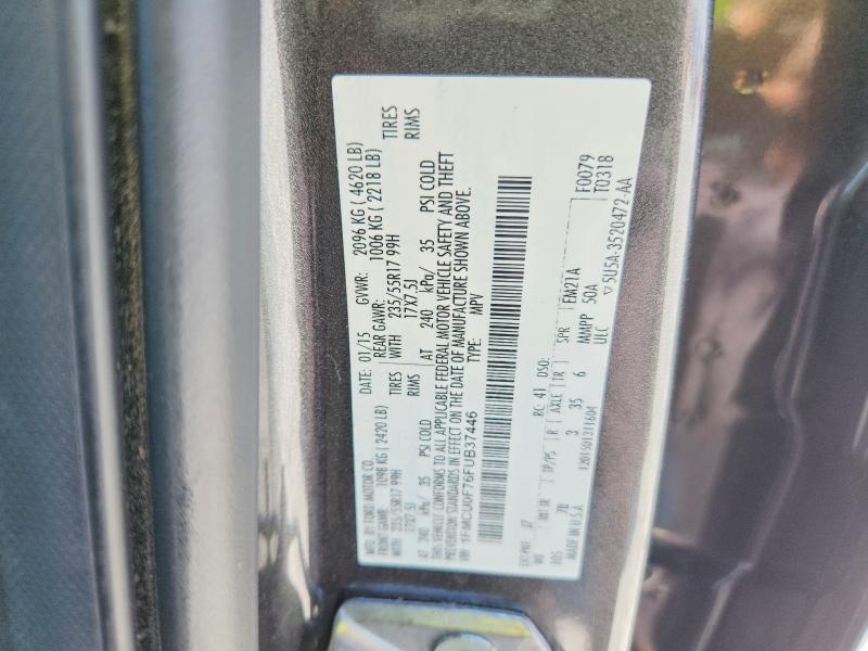 2015 Ford Escape მანქანა იყიდება აუქციონზე, vin: 1FMCU0F76FUB37446, აუქციონის ნომერი: 55796786