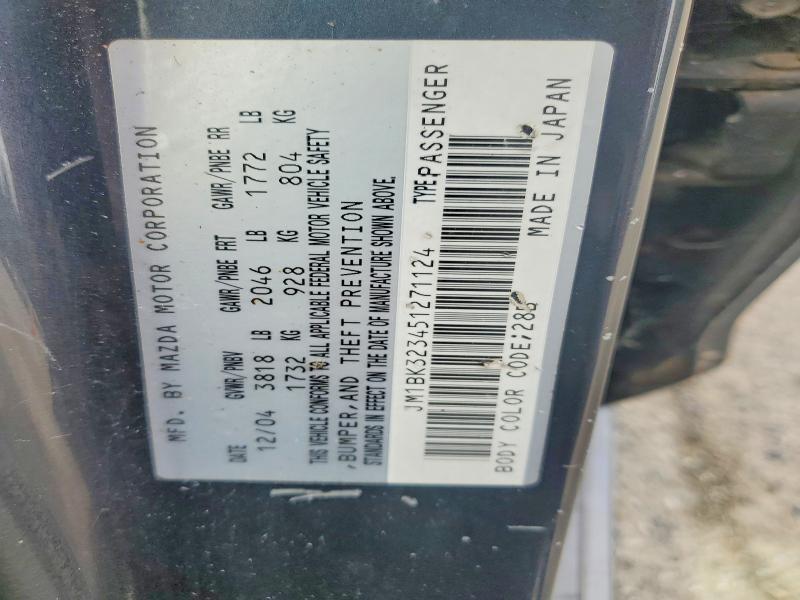 56179126 :رقم المزاد ، JM1BK323451271124 vin ، 2005 Mazda 3 مزاد بيع