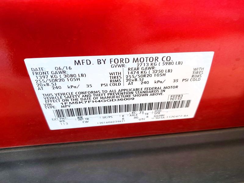 2016 Ford Explorer მანქანა იყიდება აუქციონზე, vin: 1FM5K7FH4GGD36009, აუქციონის ნომერი: 59270806