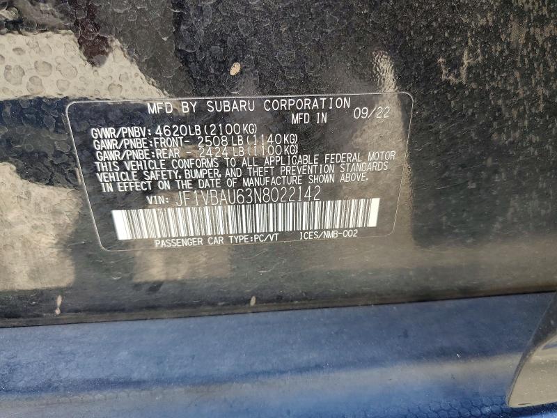 Aukcja sprzedaży 2022 Subaru Wrx, vin: JF1VBAU63N8022142, numer aukcji: 57572176