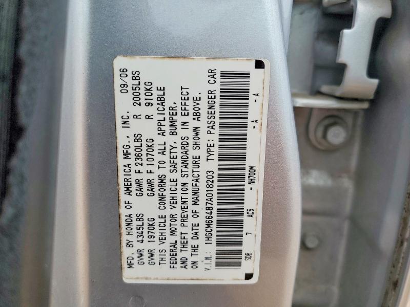 Aukcja sprzedaży 2007 Honda Accord, vin: 1HGCM66487A018203, numer aukcji: 56858826