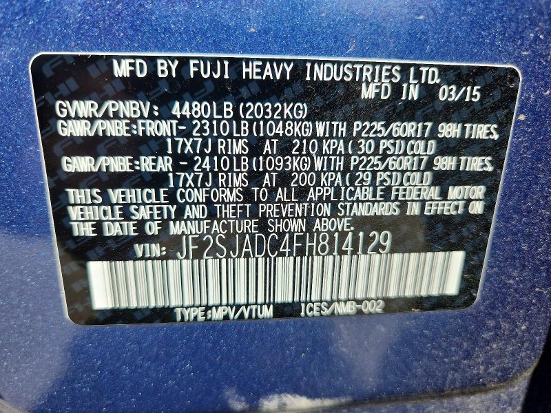 Aukcja sprzedaży 2015 Subaru Forester, vin: JF2SJADC4FH814129, numer aukcji: 57778946