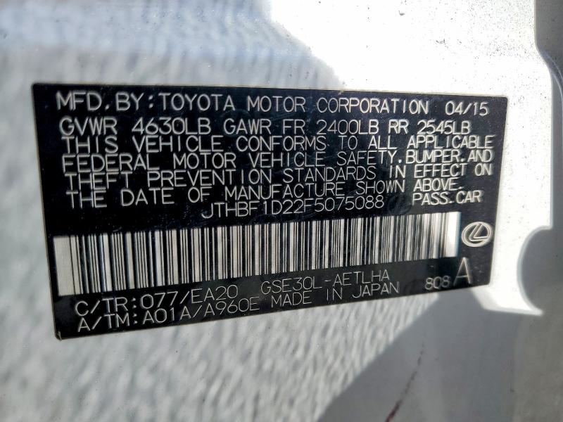 Aukcja sprzedaży 2015 Lexus Is, vin: JTHBF1D22F5075088, numer aukcji: 56682726
