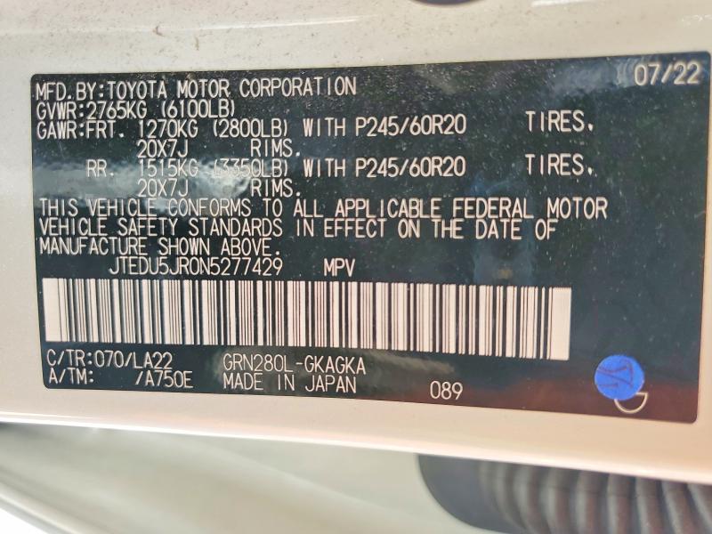 Aukcja sprzedaży 2022 Toyota 4runner, vin: JTEDU5JR0N5277429, numer aukcji: 57607236