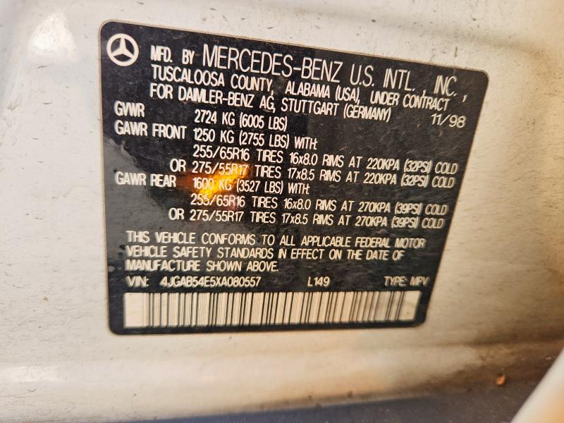 1999 Mercedes-benz Ml მანქანა იყიდება აუქციონზე, vin: 4JGAB54E5XA080557, აუქციონის ნომერი: 55615566