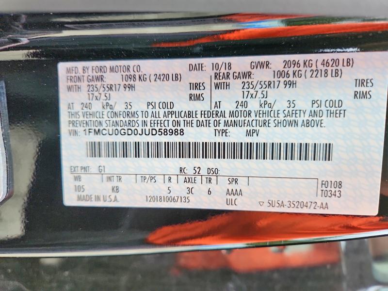 Aukcja sprzedaży 2018 Ford Escape, vin: 1FMCU0GD0JUD58988, numer aukcji: 58051996