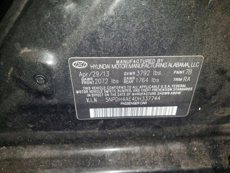 2013 Hyundai Elantra მანქანა იყიდება აუქციონზე, vin: 5NPDH4AE4DH337744, აუქციონის ნომერი: 57911906