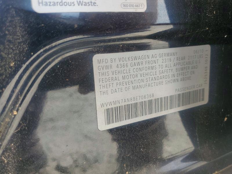 52938806 :رقم المزاد ، WVWMN7AN8BE706368 vin ، 2011 Volkswagen Cc مزاد بيع