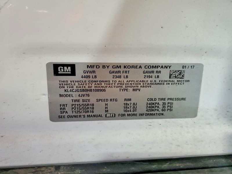 Aukcja sprzedaży 2017 Buick Encore, vin: KL4CJGSB0HB108906, numer aukcji: 56533576