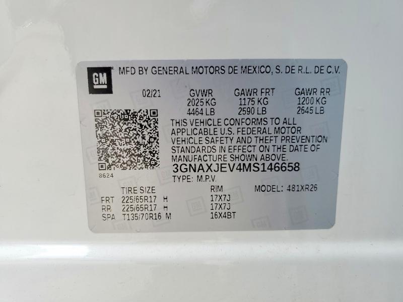 Aukcja sprzedaży 2021 Chevrolet Equinox, vin: 3GNAXJEV4MS146658, numer aukcji: 97685965