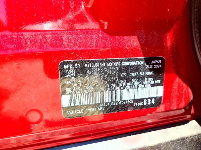 2024 Mitsubishi Outlander მანქანა იყიდება აუქციონზე, vin: JA4J4UA82RZ087505, აუქციონის ნომერი: 58245156