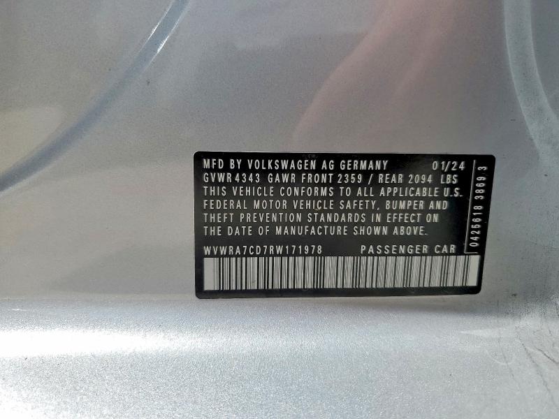 2024 Volkswagen Gti მანქანა იყიდება აუქციონზე, vin: WVWRA7CD7RW171978, აუქციონის ნომერი: 56709116