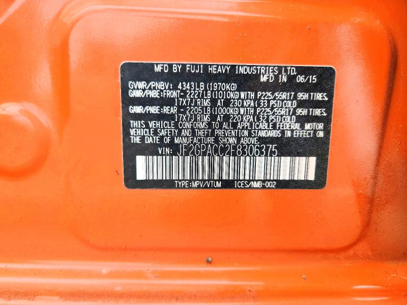 Продаж на аукціоні авто 2015 Subaru Xv Crosstrek, vin: JF2GPACC2F8306375, номер лоту: 55024116