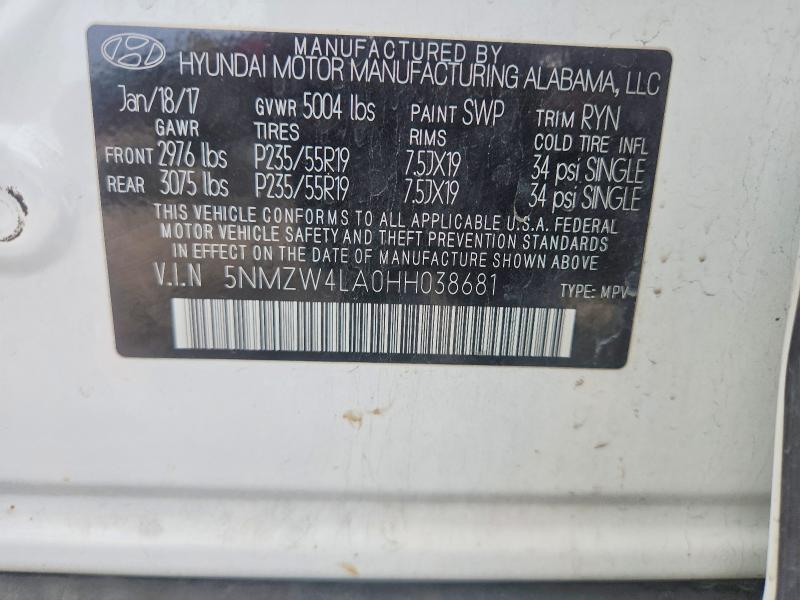 Aukcja sprzedaży 2017 Hyundai Santa Fe Sport, vin: 5NMZW4LA0HH038681, numer aukcji: 56623886