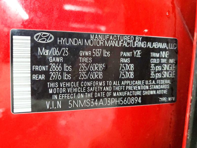 Продажа на аукционе авто 2023 Hyundai Santa Fe, vin: 5NMS34AJ3PH560894, номер лота: 57711146
