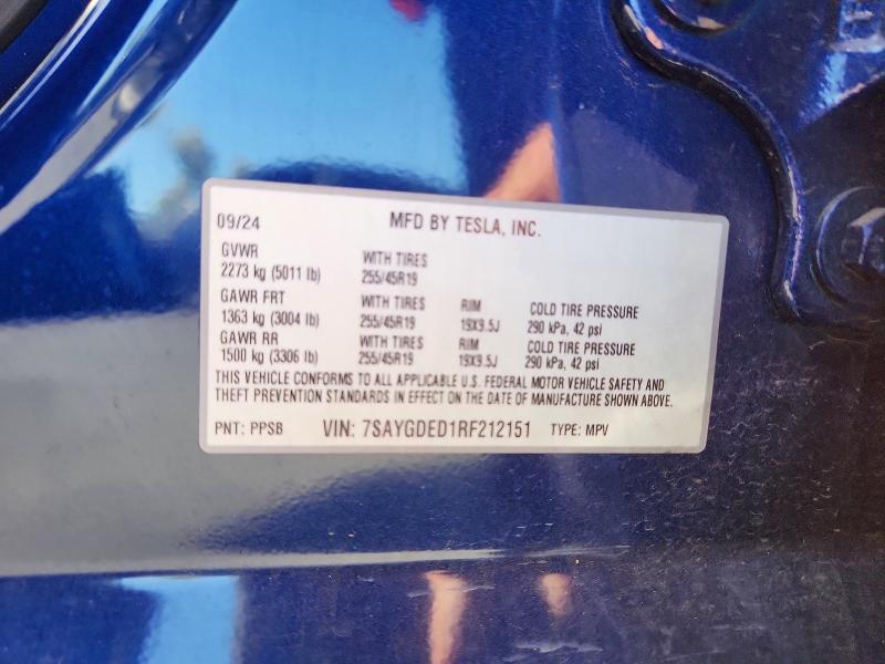 2024 Tesla Model Y მანქანა იყიდება აუქციონზე, vin: 7SAYGDED1RF212151, აუქციონის ნომერი: 59199636