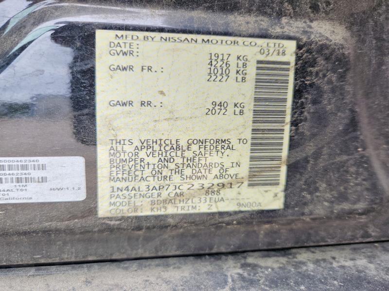 2018 Nissan Altima მანქანა იყიდება აუქციონზე, vin: 1N4AL3AP7JC232917, აუქციონის ნომერი: 58622406