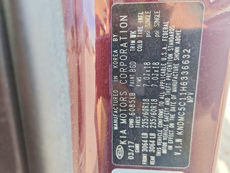 56396776 :رقم المزاد ، KNDMC5C11H6336632 vin ، 2017 Kia Sedona مزاد بيع
