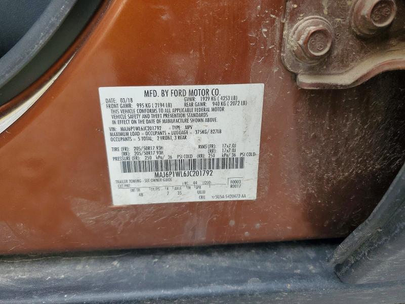 58414376 :رقم المزاد ، MAJ6P1WL6JC201792 vin ، 2018 Ford Ecosport مزاد بيع