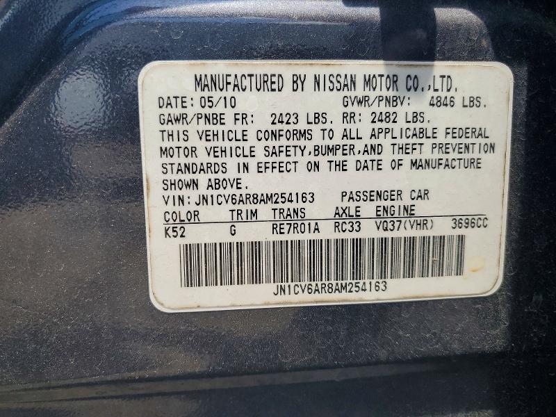 58912996 :رقم المزاد ، JN1CV6AR8AM254163 vin ، 2010 Infiniti G37 مزاد بيع