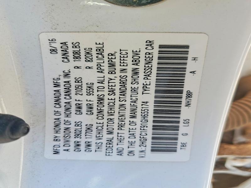 Aukcja sprzedaży 2016 Honda Civic, vin: 2HGFC1F91GH655174, numer aukcji: 58798716