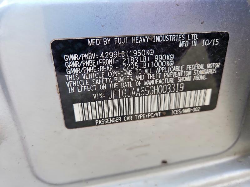 Aukcja sprzedaży 2016 Subaru Impreza, vin: JF1GJAA65GH003319, numer aukcji: 58039716