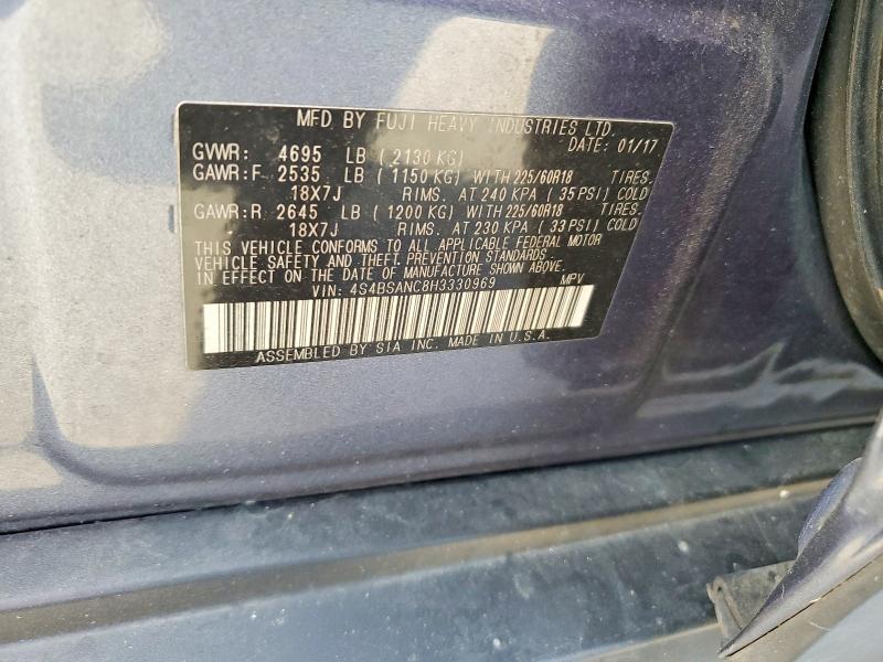 2017 Subaru Outback მანქანა იყიდება აუქციონზე, vin: 4S4BSANC8H3330969, აუქციონის ნომერი: 58463286