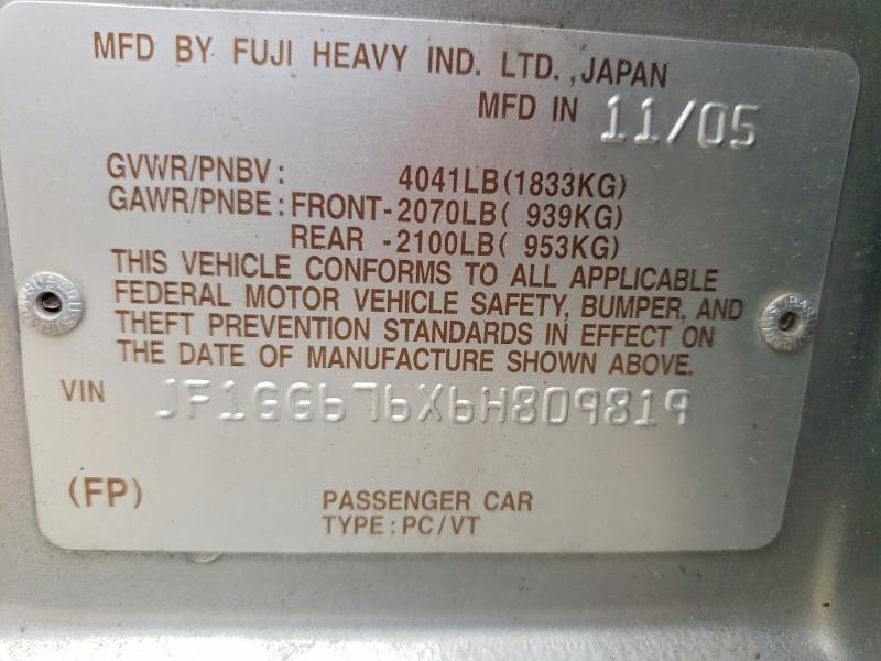 Продаж на аукціоні авто 2006 Subaru Impreza, vin: JF1GG676X6H809819, номер лоту: 58531836